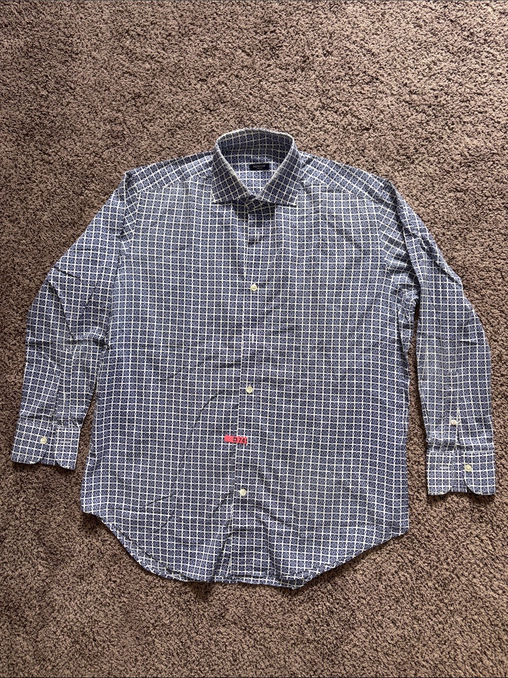 Italian Windowpane Long-Sleeve Dress Shirt in Blue